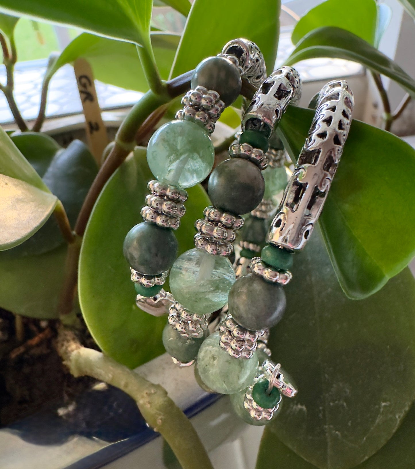 3-Strand Green and Silver Memory Bracelet