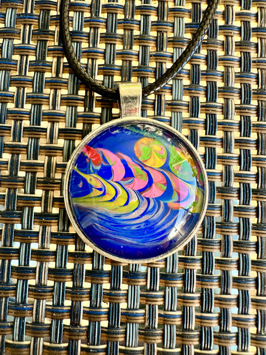 Blue Fusion Fluid Art Necklace