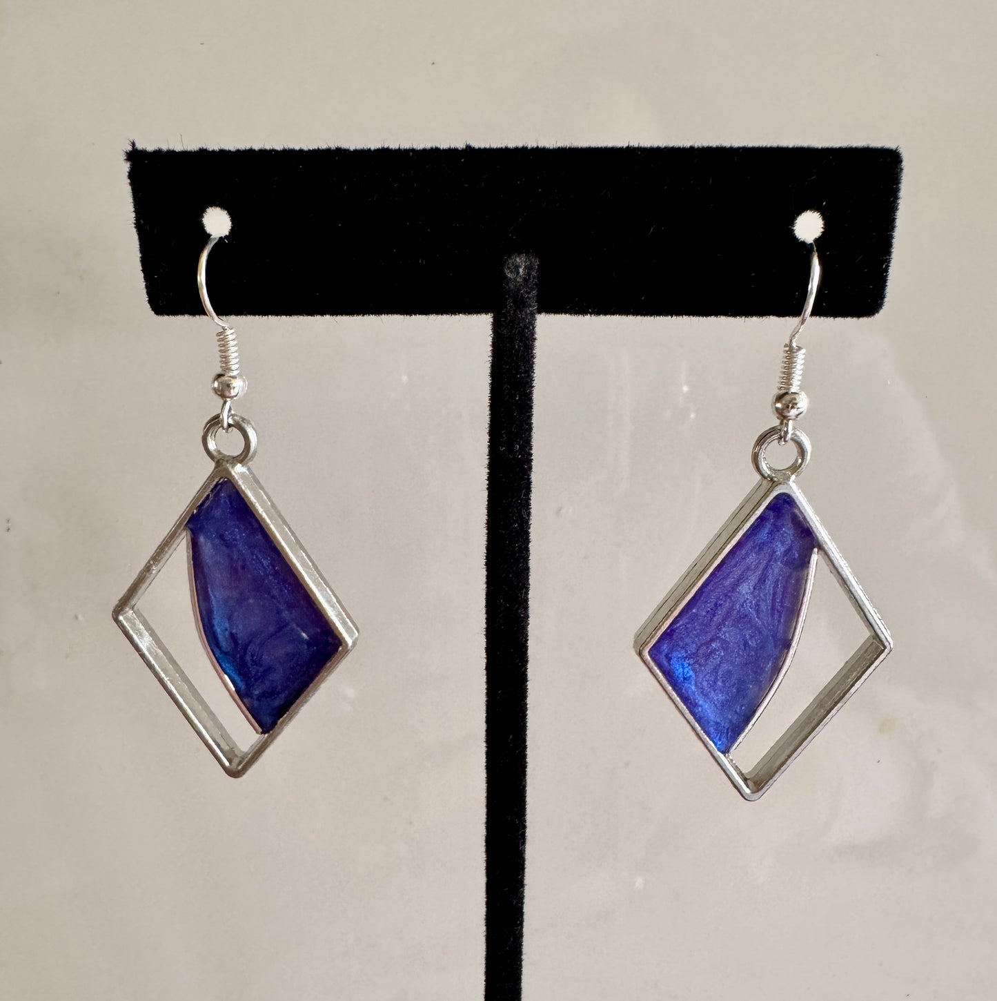 Blue Diamond Resin and Wire Earrings