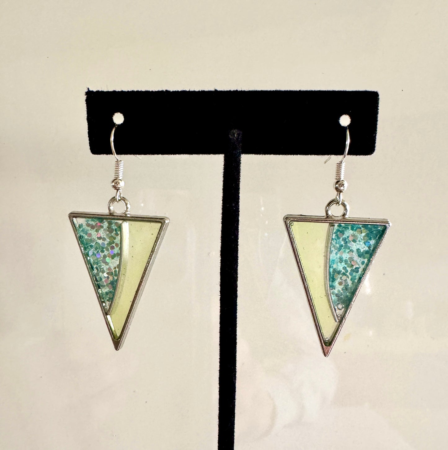 Green and Teal Resin and Wire Earrings