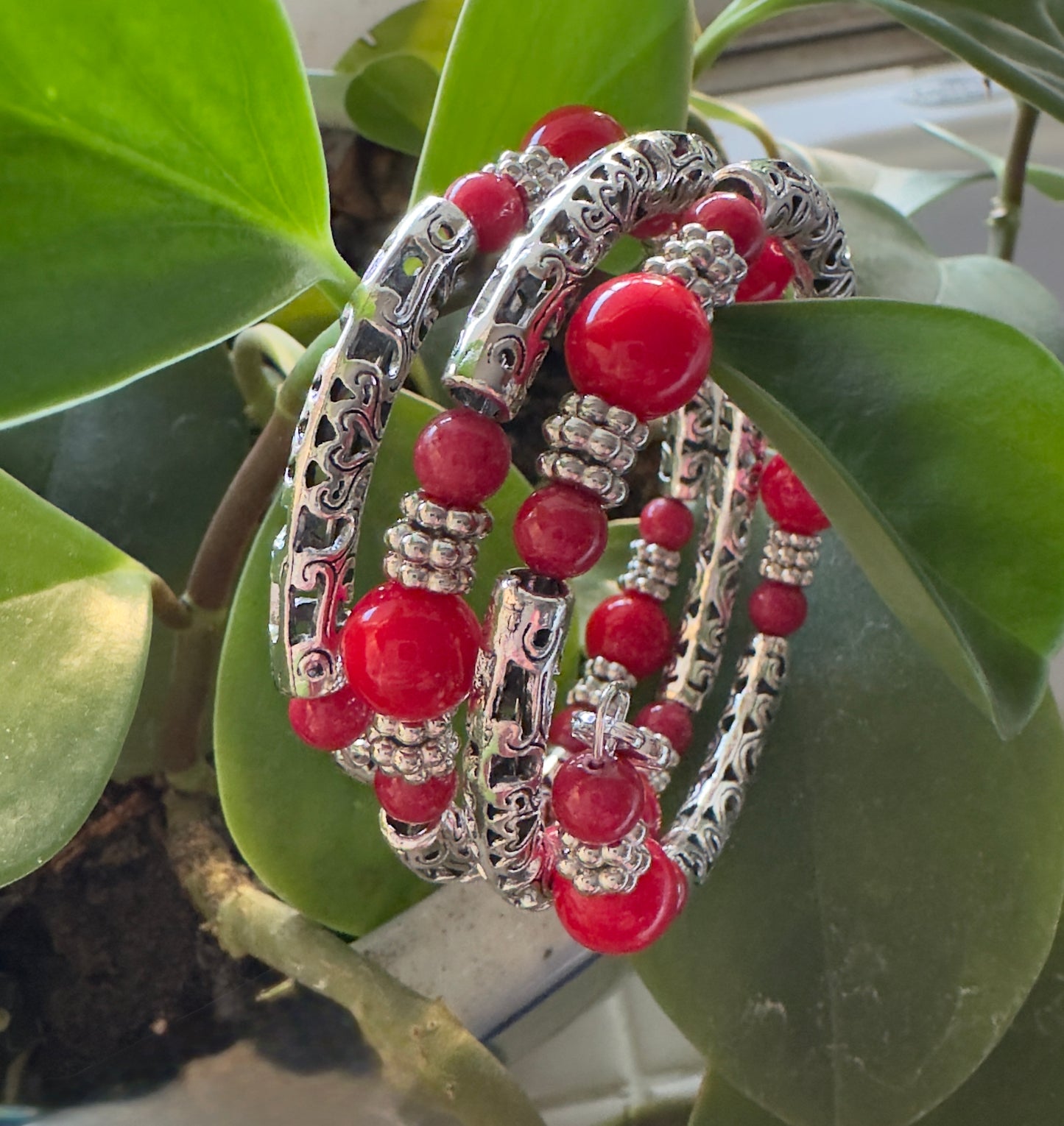 3-Strand Red and Silver Memory Bracelet