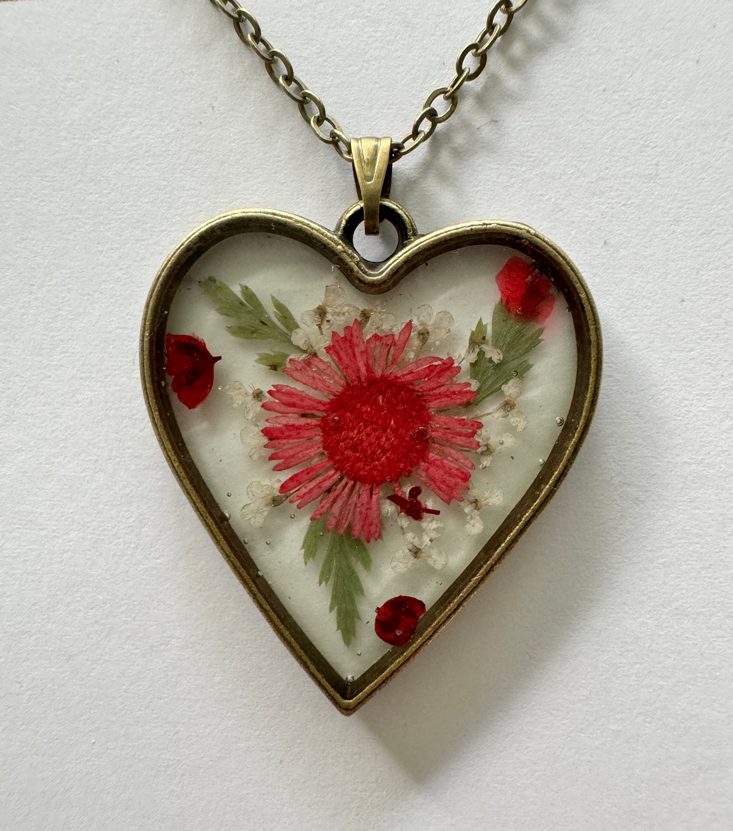 Brass Flower Heart Resin Necklace