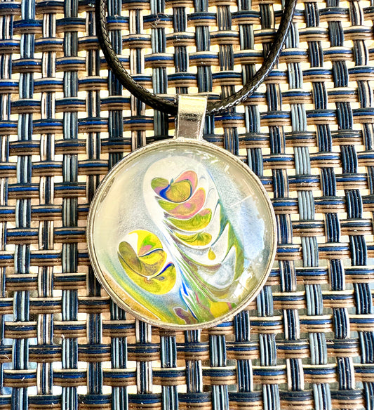 White and Yellow Lava Fluid Art Necklace