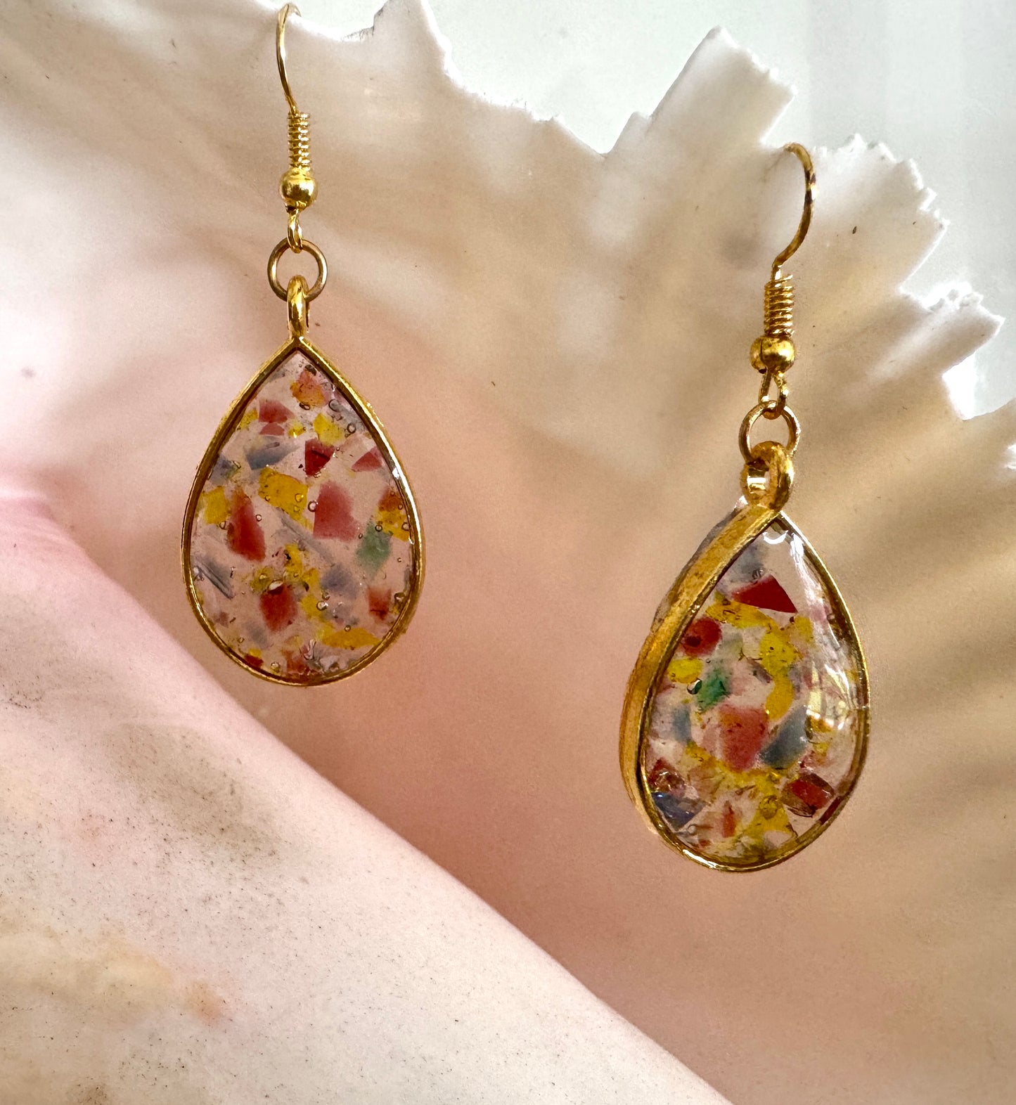 Teardrop Glass Chip Resin Earrings