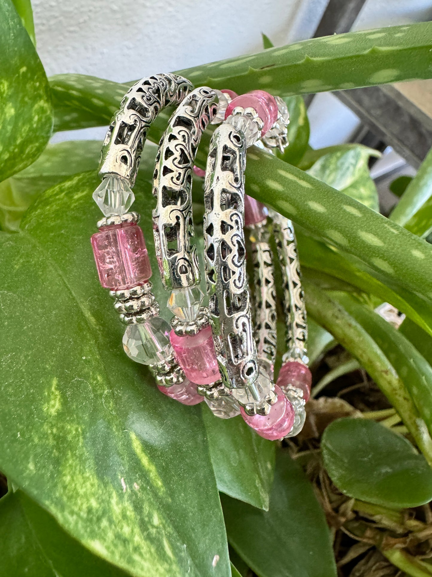 3-Strand Pink and Silver Memory Bracelet