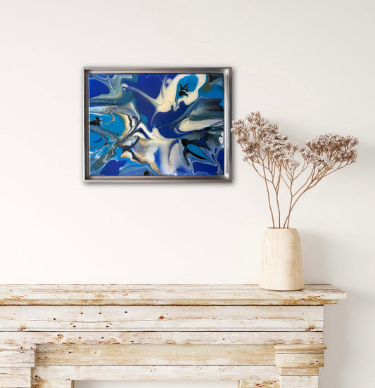 Blue Fantasy Framed Fluid Art Painting