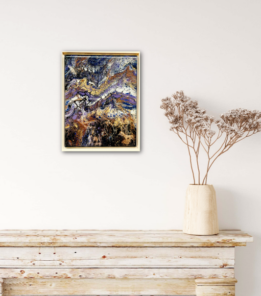 Bronze Fire Fluid Art Framed Painting