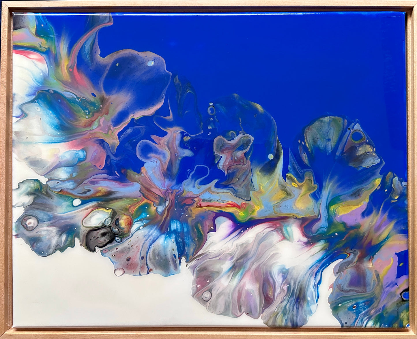 Sea Foam Fluid Art Framed Painting