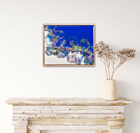 Sea Foam Fluid Art Framed Painting