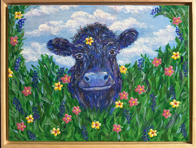Happy Cow Framed Acrylic Painting