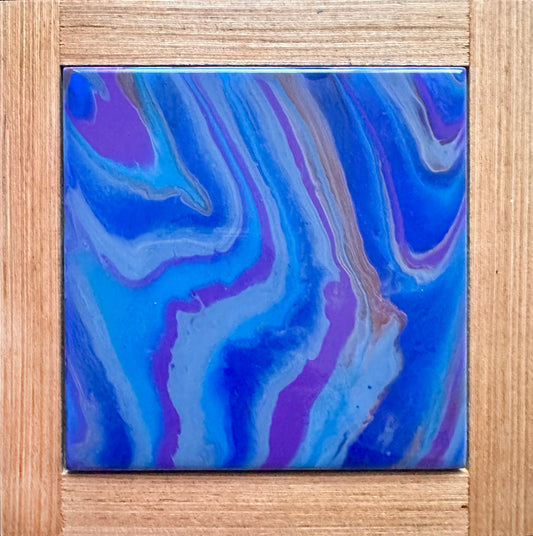 Purple Blue Striped Decorative Framed Tile