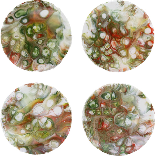 Green White and Red Orange Cells Coaster Set