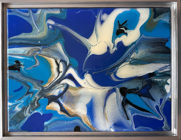 Blue Fantasy Framed Fluid Art Painting