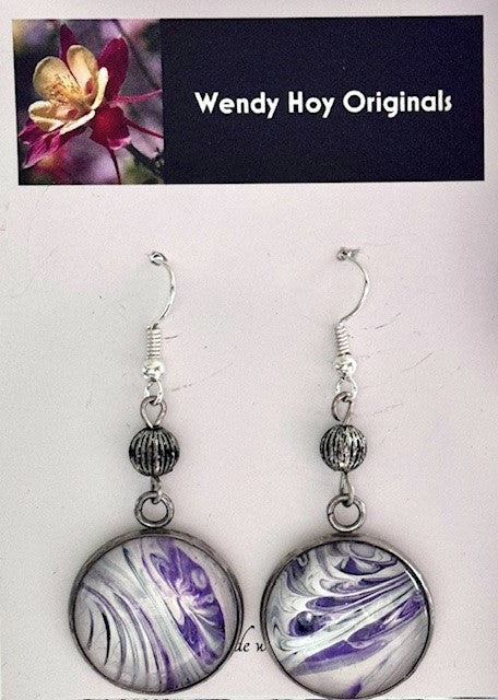 White and Purple Fluid Art Earrings