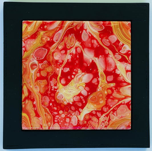 Orange and Red Lava Framed Tile Wall Plaque/Hot Plate Trivet