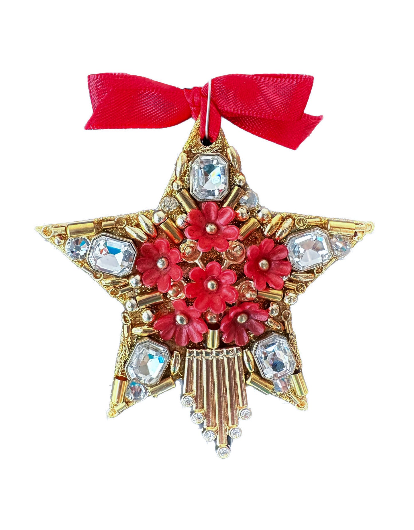Red Flower Star Recycled Ornament