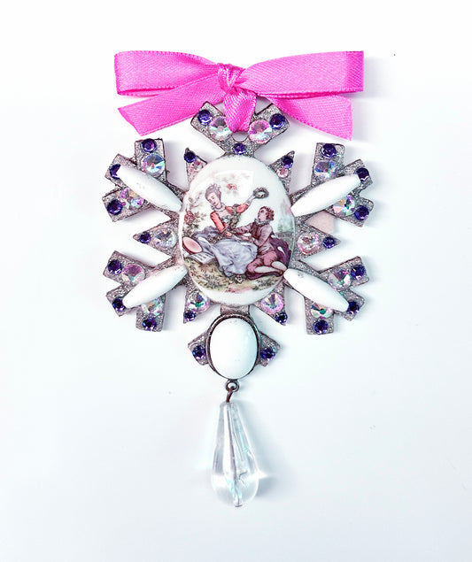 Purple and White Old Time Snowflake Recycled Ornament