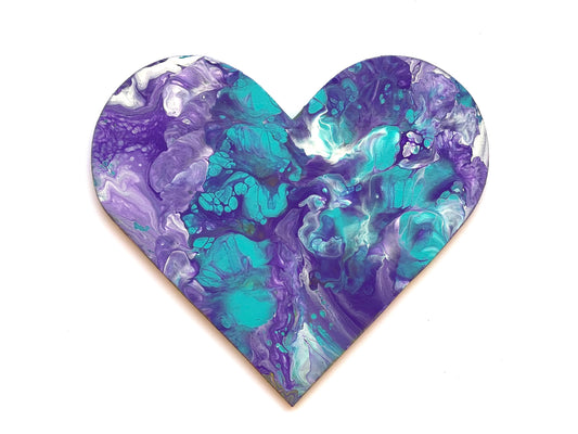 Purple and Turquoise Acrylic and Resin Heart Plaque