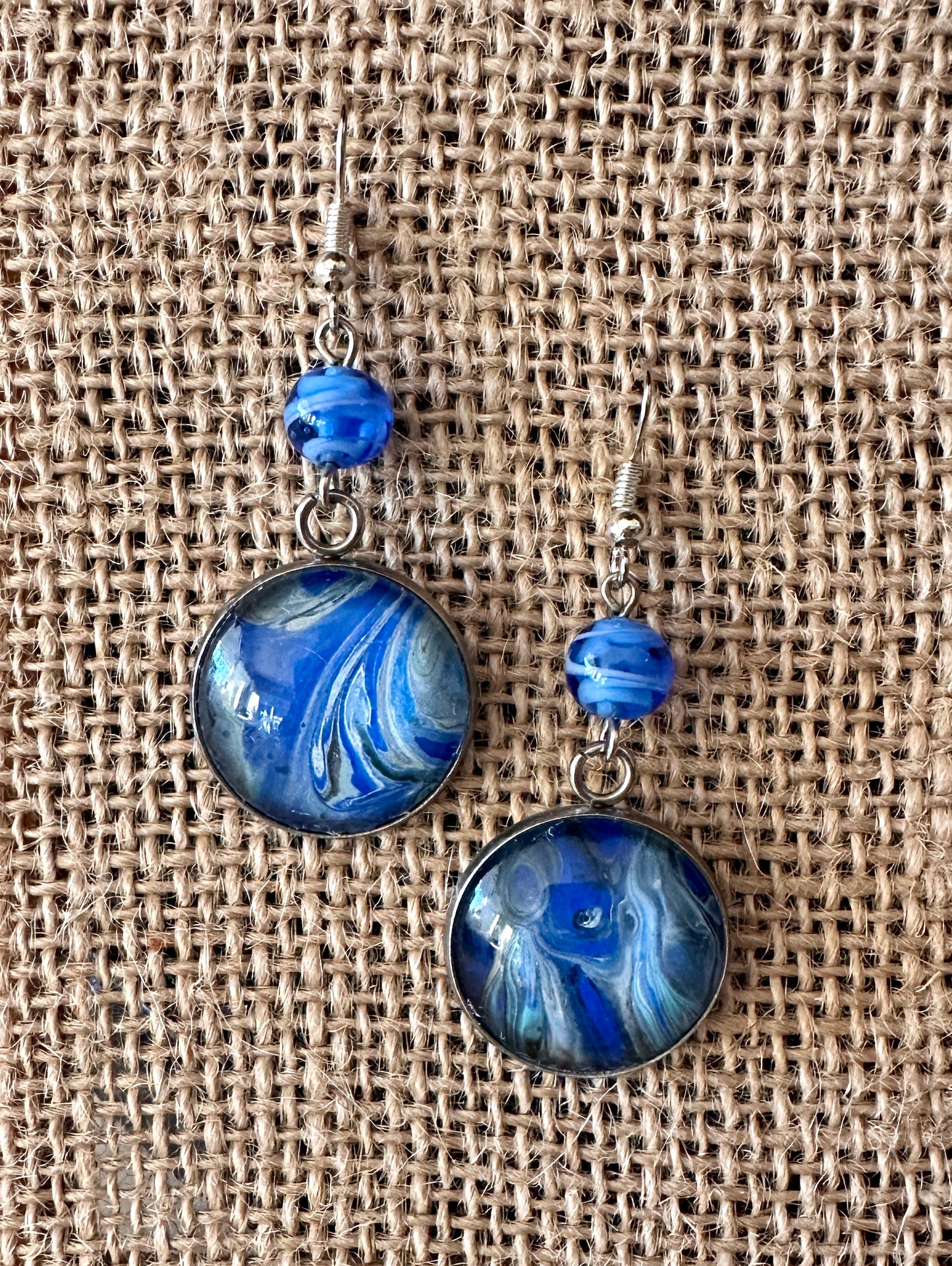Blue Burst Dangle Fluid Art Earrings