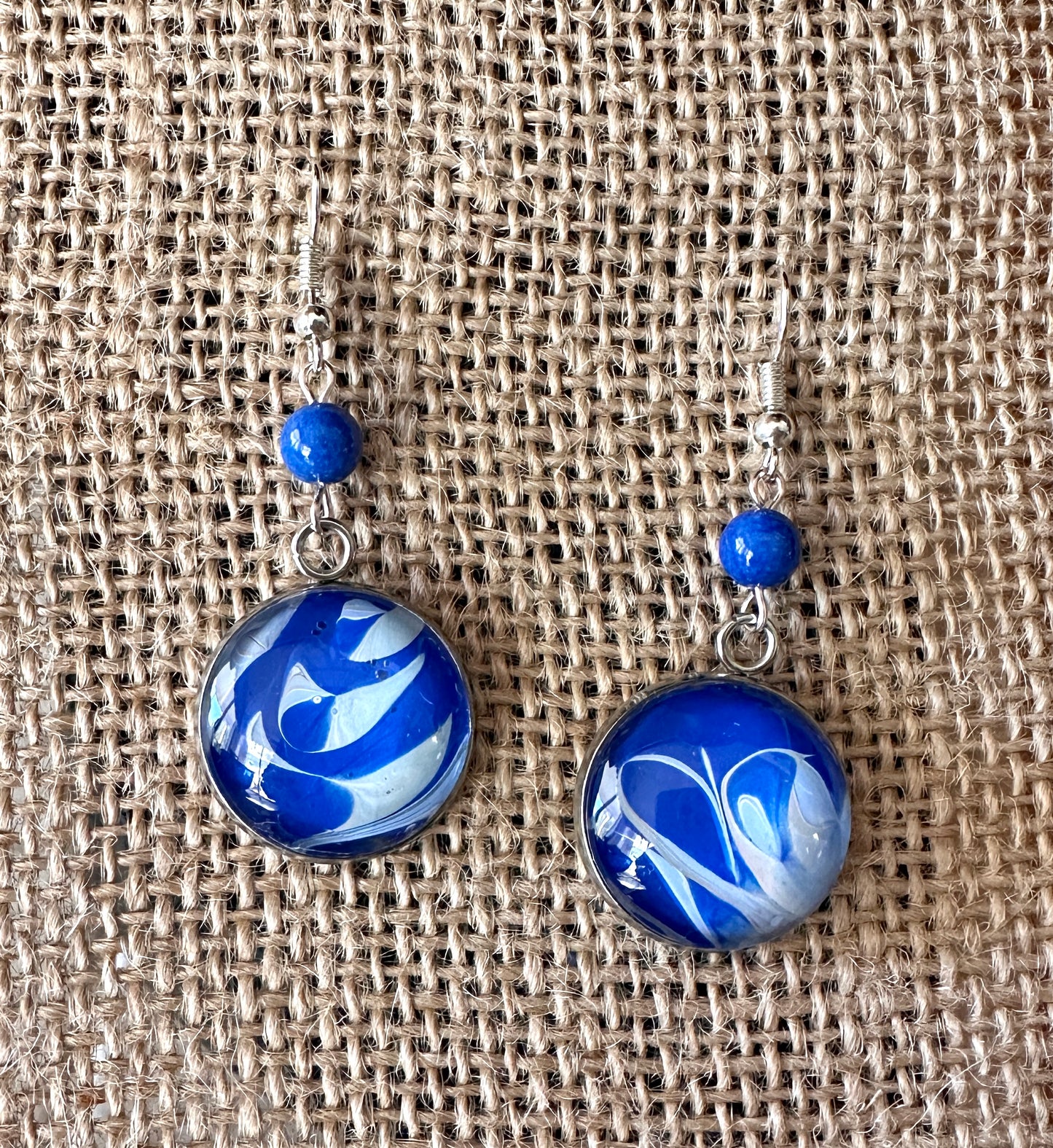 Royal Blue Swirl Dangle Fluid Art Earrings