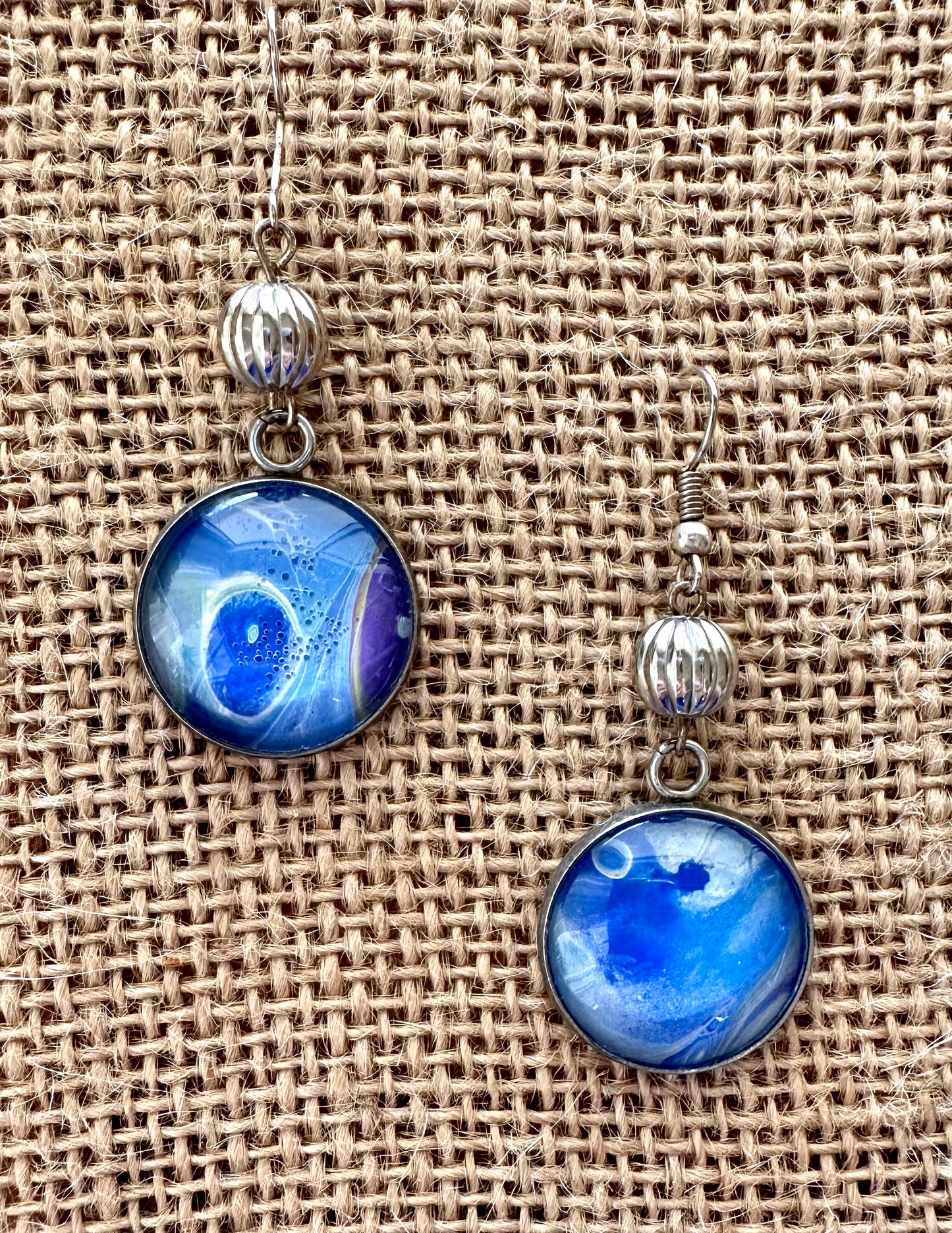 Blue Spot Dangle Fluid Art Earrings