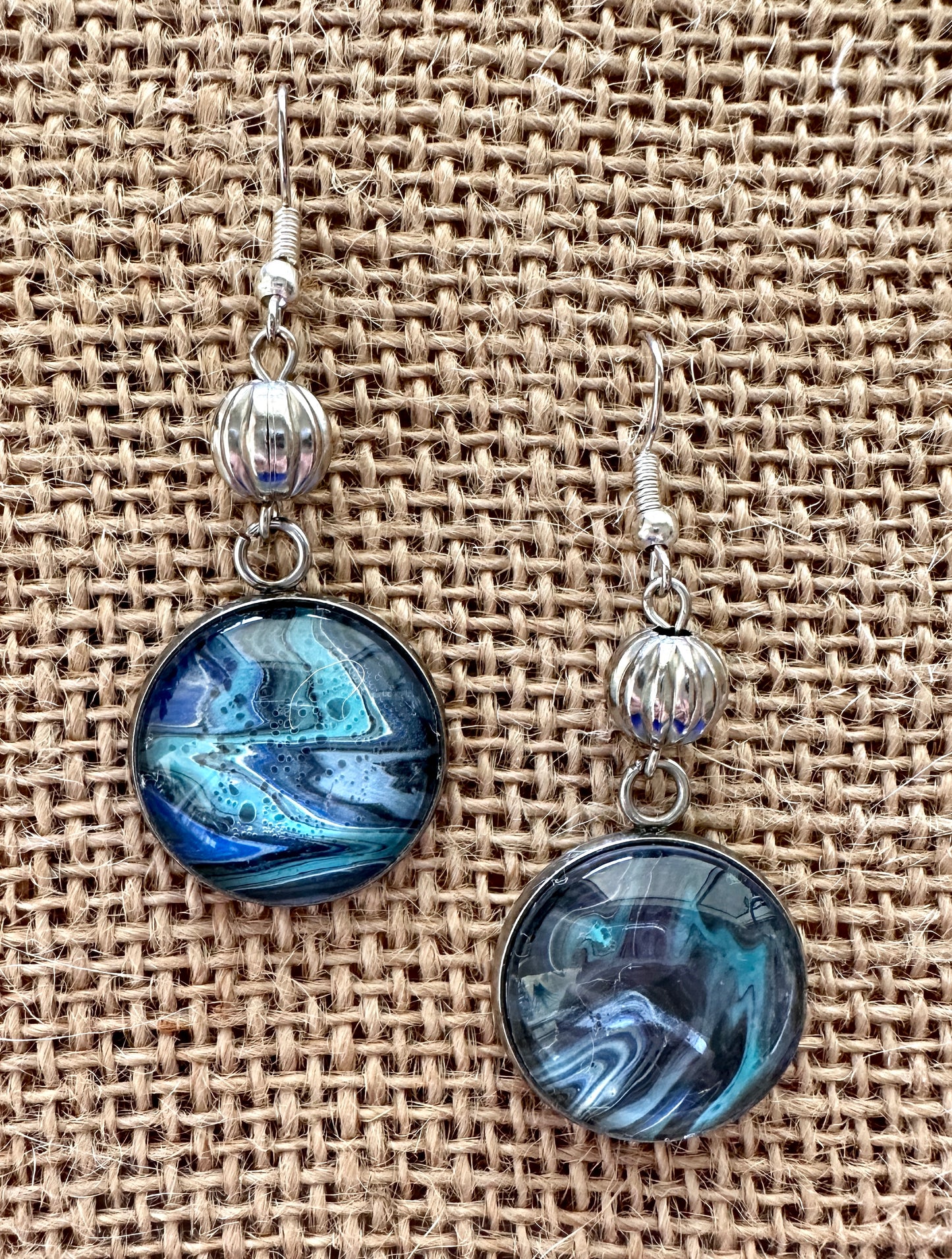 Blue and Black Flare Dangle Fluid Art Earrings