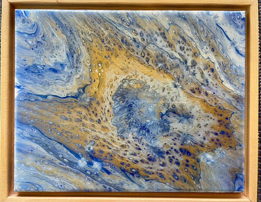 Gold Galaxy Fluid Art Framed Painting