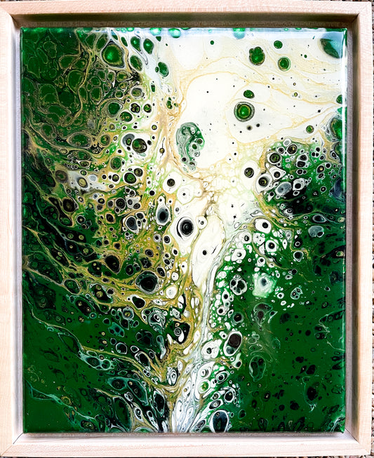 Green Galaxy Fluid Art Framed Painting