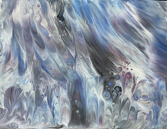 Ocean Rain Matted Fluid Art Painting