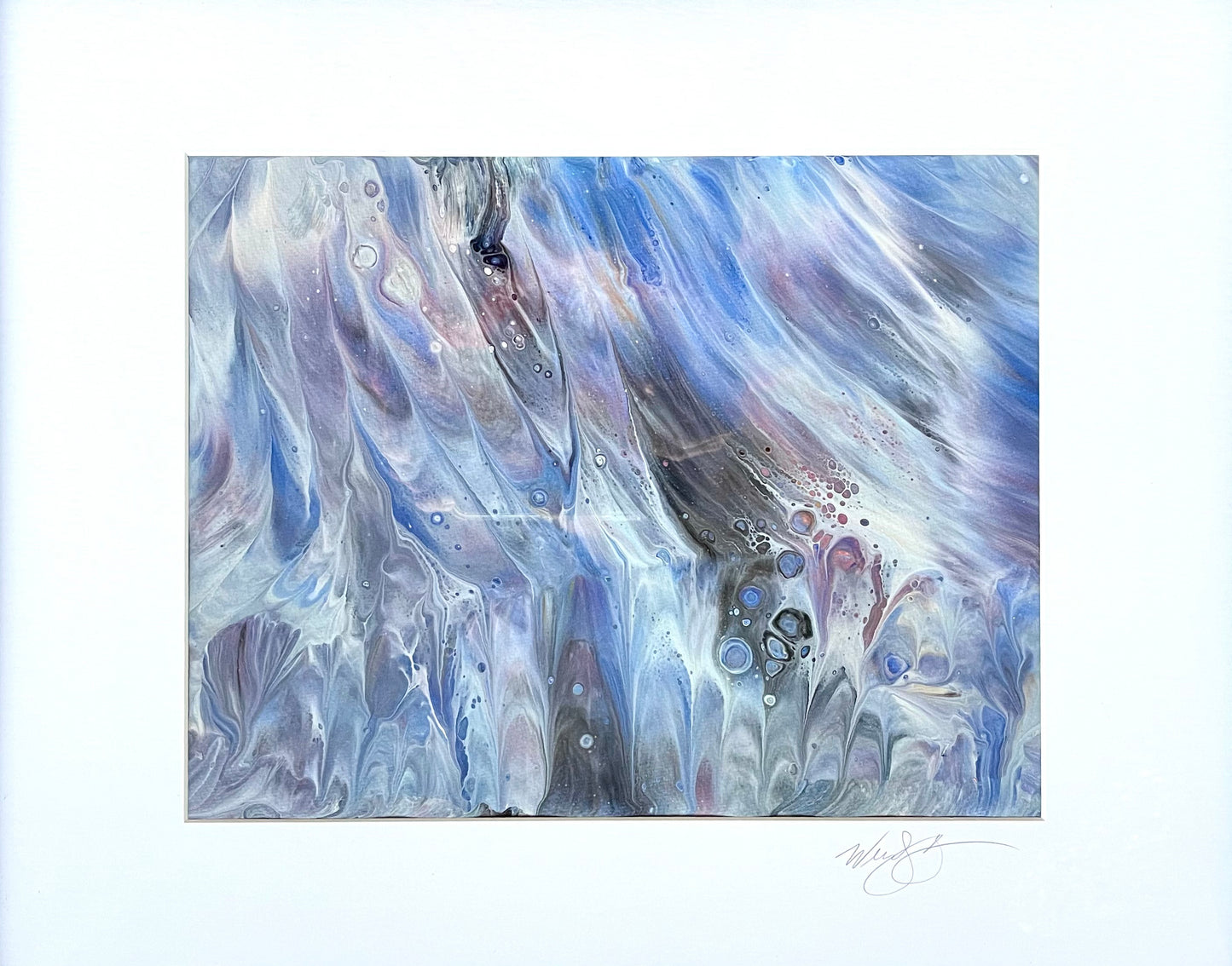 Ocean Rain Matted Fluid Art Painting