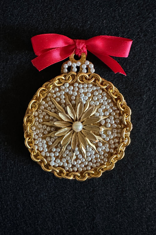 Pearl and Gold Recycled Round Ornament